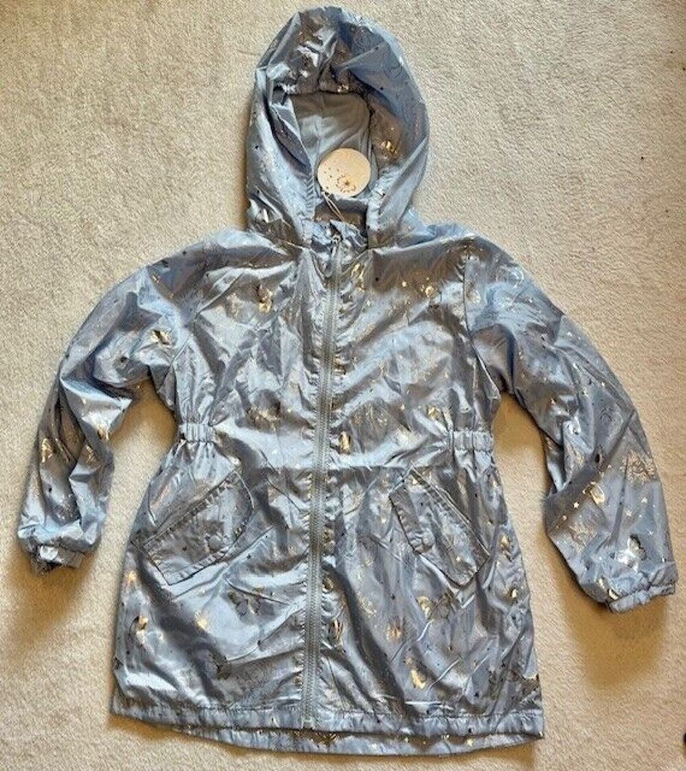 Emma & Elsa Hooded Lightweight Jacket Blue Girls Size 14 Kids Large Sparkle NEW